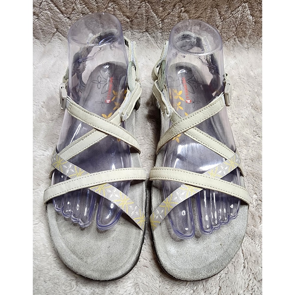 Merrell Terran Lattice II Sandals Silver Lining Grey Leather Strappy Womens 8